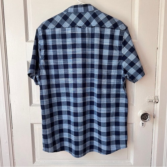 Flag & Anthem Men’s Short Sleeve Button Down Collared Shirt Blue Plaid Cotton Lg - Picture 12 of 14